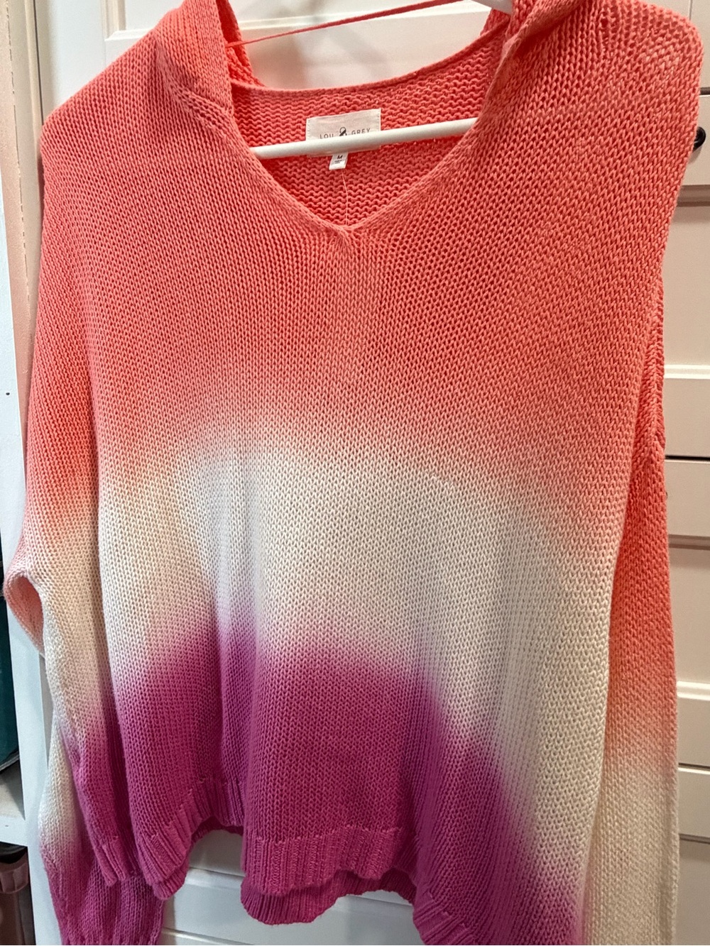 Lou & Grey Coral to Pink Ombre V-Neck Hooded Sweater